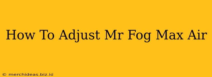 How To Adjust Mr Fog Max Air