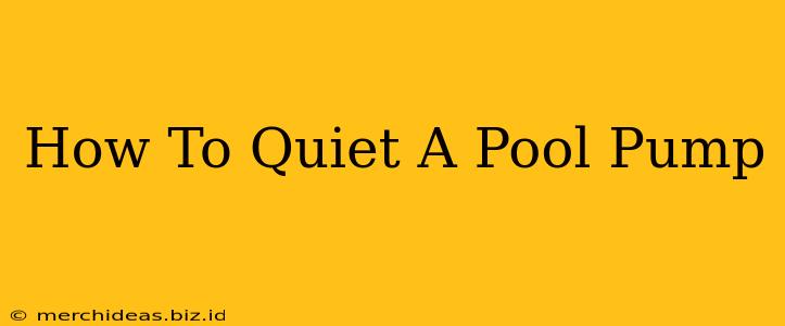 How To Quiet A Pool Pump