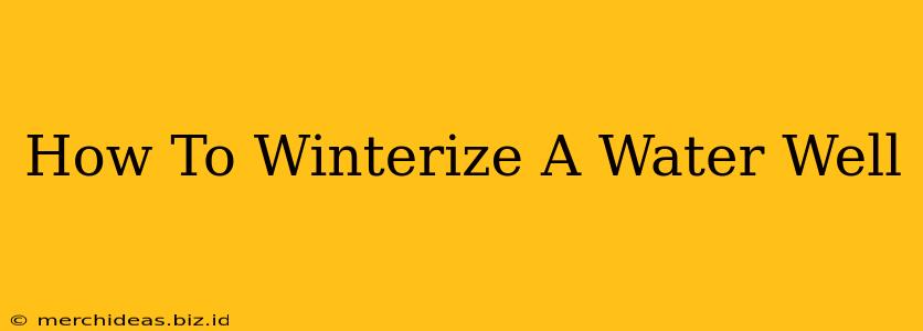 How To Winterize A Water Well