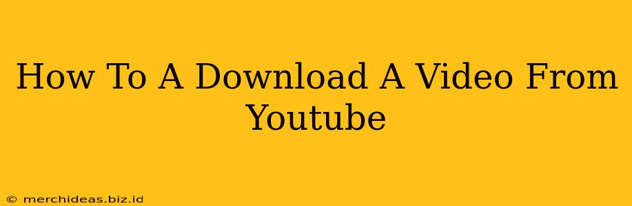 How To A Download A Video From Youtube