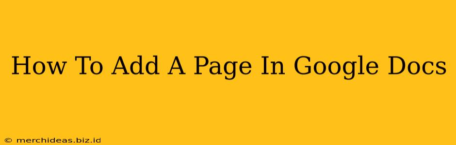 How To Add A Page In Google Docs