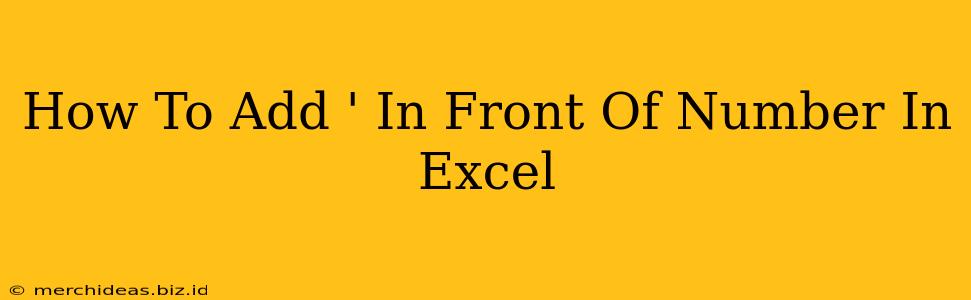 How To Add ' In Front Of Number In Excel