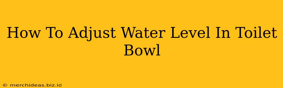 How To Adjust Water Level In Toilet Bowl