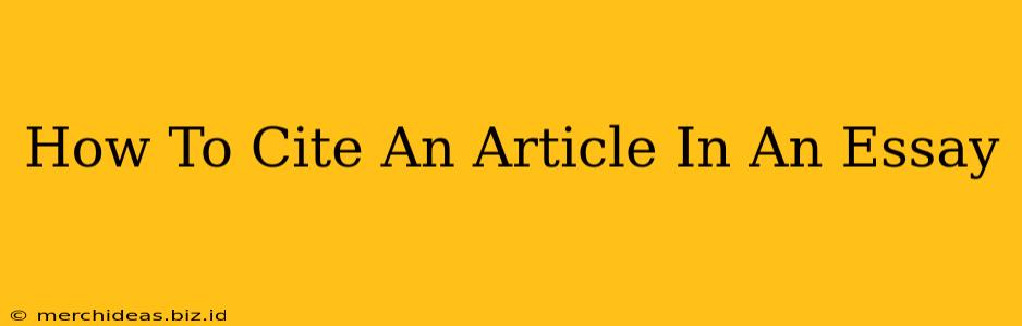 How To Cite An Article In An Essay