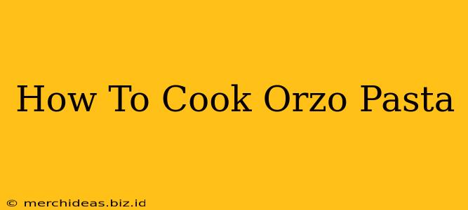 How To Cook Orzo Pasta