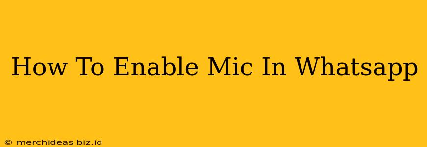 How To Enable Mic In Whatsapp