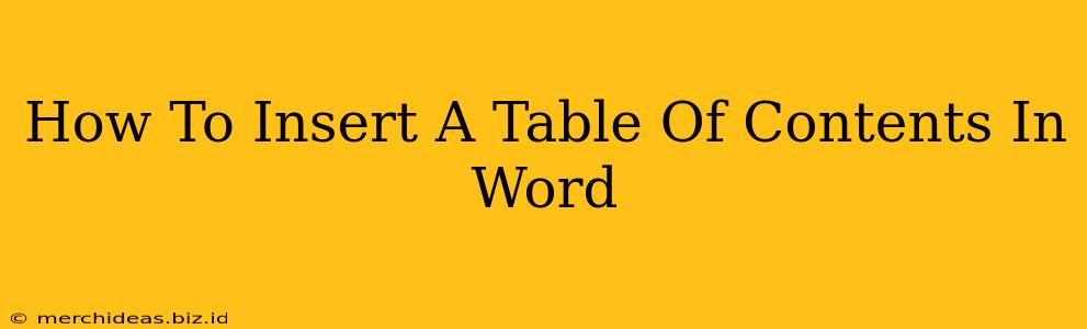 How To Insert A Table Of Contents In Word